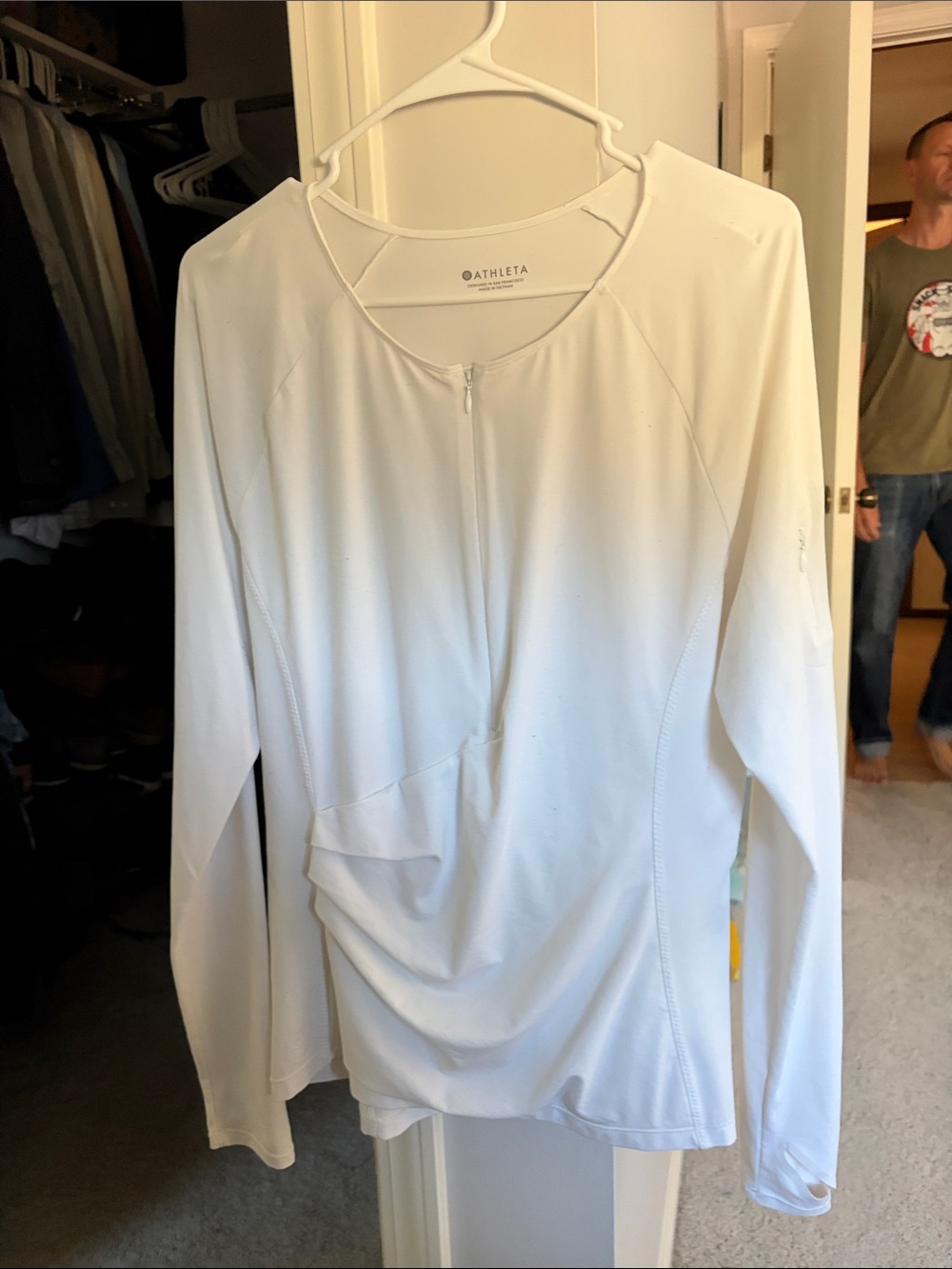 Athleta White Long Sleeve Zip-Front Athletic Top